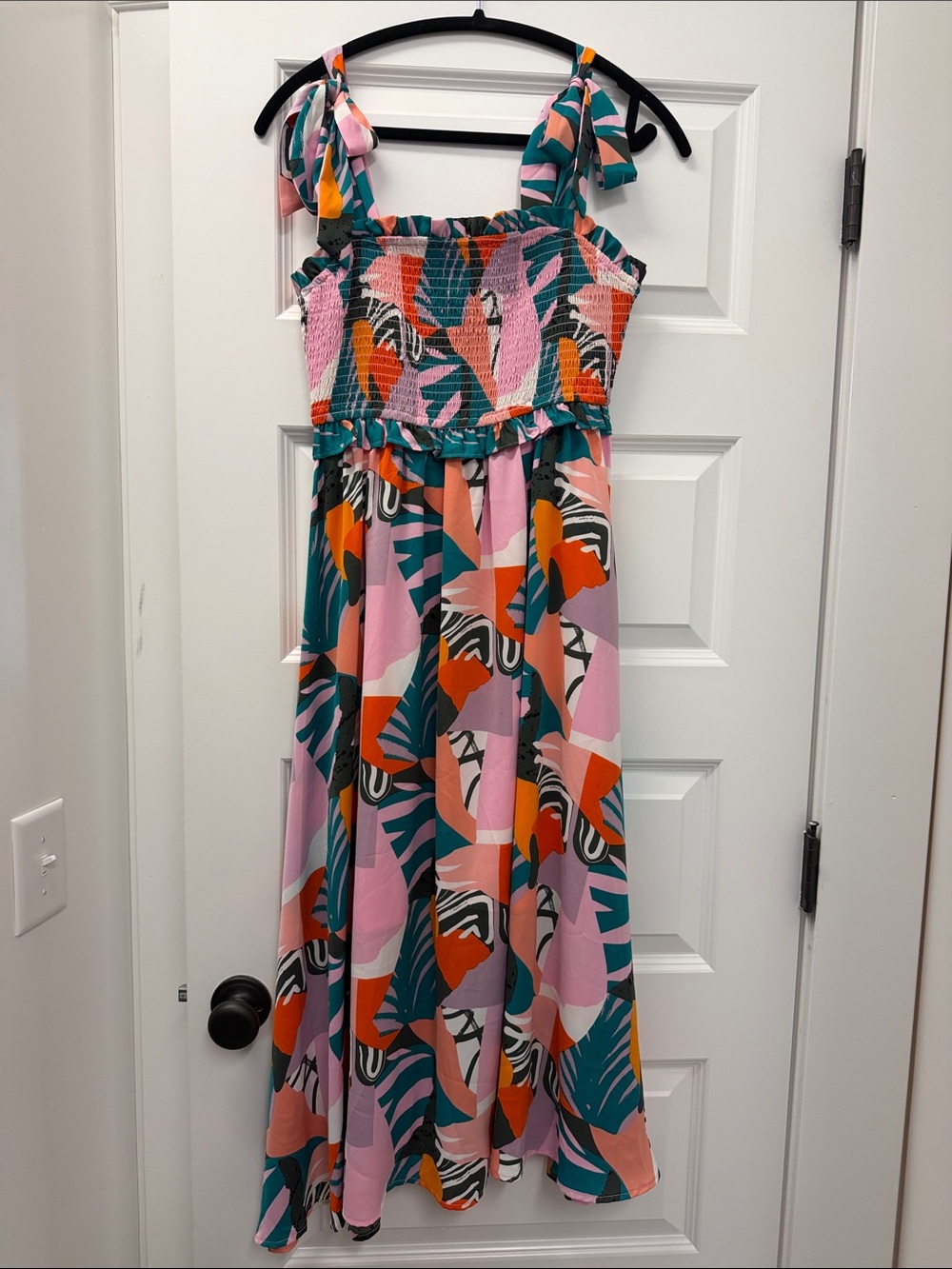 JODIFL Pink Teal Orange Tropical Print Maxi Dress